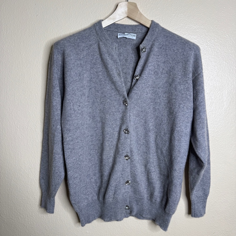 Jennifer Tyler Sweater Women's Large Gray Cardigan Cashmere Accent Buttons